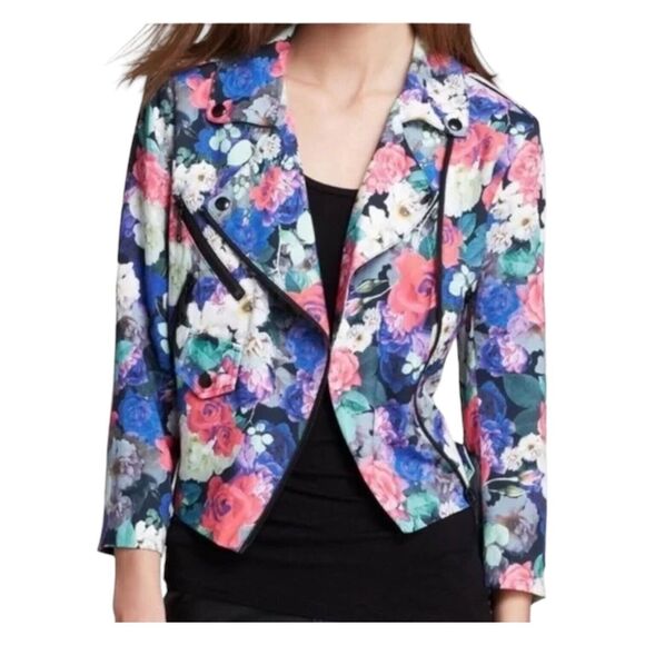 REBECCA MINKOFF MultiColor Blossom Floral Printed Wes Moto Jacket Sz S $398 - Picture 1 of 13